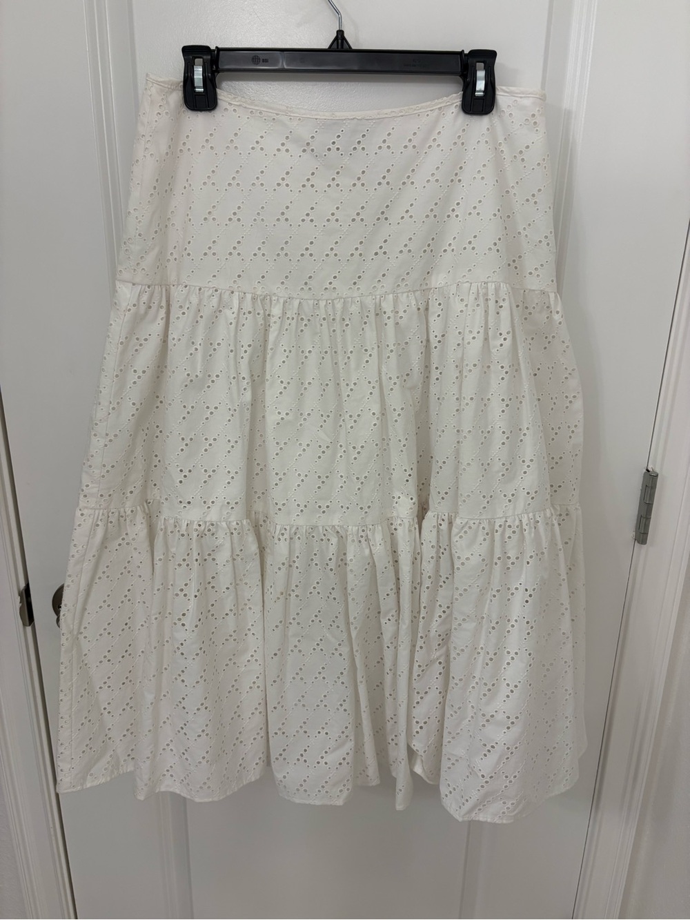 David Meister White Eyelet Tiered A-Line Skirt